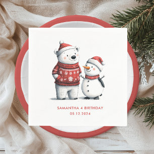 Red Winter Bear & Snowmen Winter Wonderland Napkin