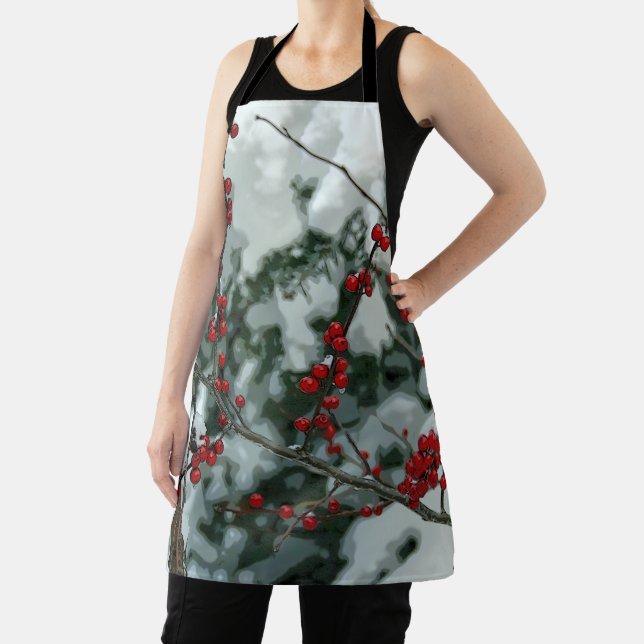 Red Winter Berries Christmas Holiday Apron (Insitu)