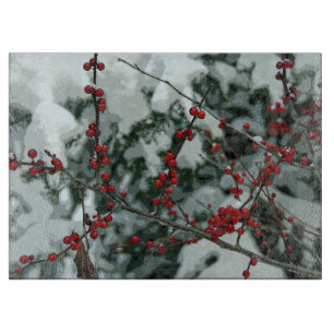 Red Winter Berries Christmas Holiday Cutting Board