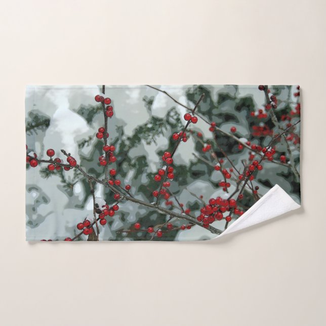 Red Winter Berries Christmas Holiday Hand Towel (Hand Towel)