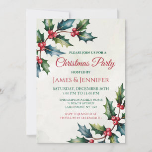 Red Winter Berries Christmas Party Invitation