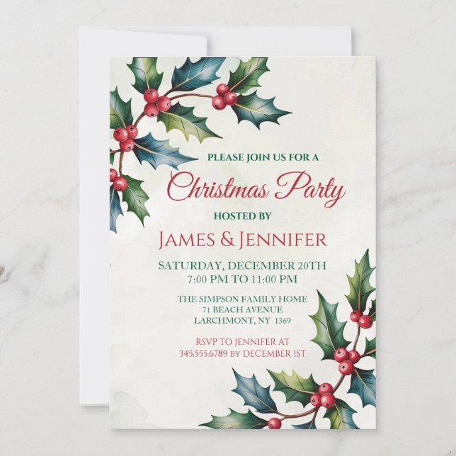 Red Winter Berries Christmas Party Invitation (Front)