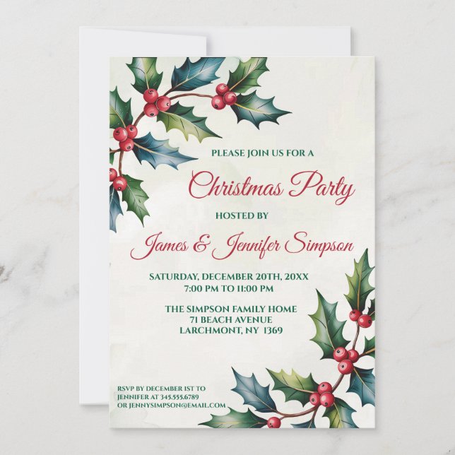 Red Winter Berries Christmas Party Invitation (Front)