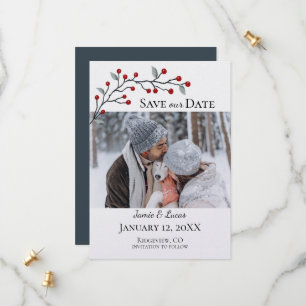 Red Winter Berries Custom Photo Save The Date
