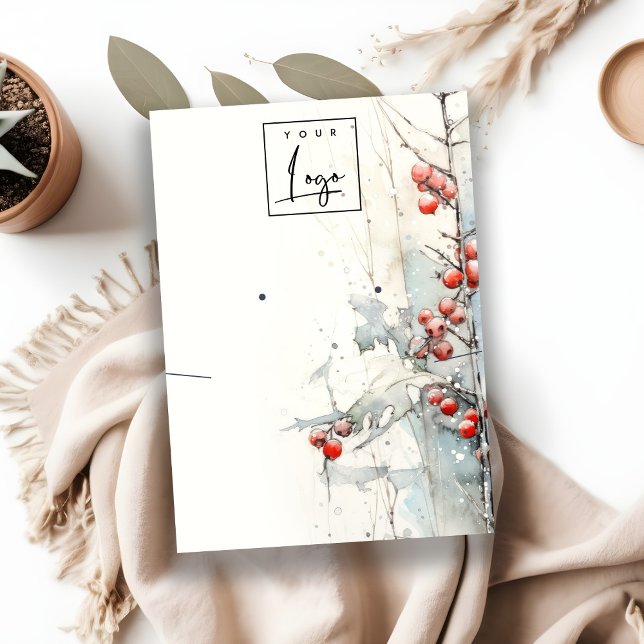 Red Winter Berries Logo Earring Necklace Holder Business Card (Creator Uploaded)