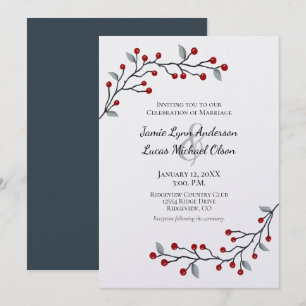 Red Winter Berries Simply Elegant Wedding Invitation