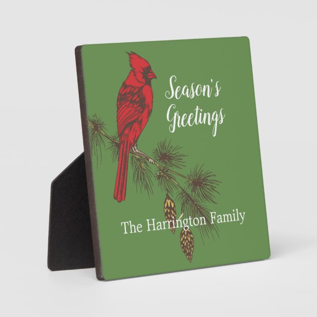 Red Winter Cardinal Personalised Tabletop Plaque (Front)