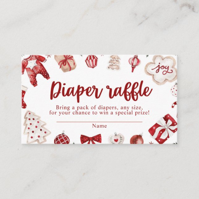 Red Winter Christmas Baby Shower Diaper Raffle Enclosure Card (Front)