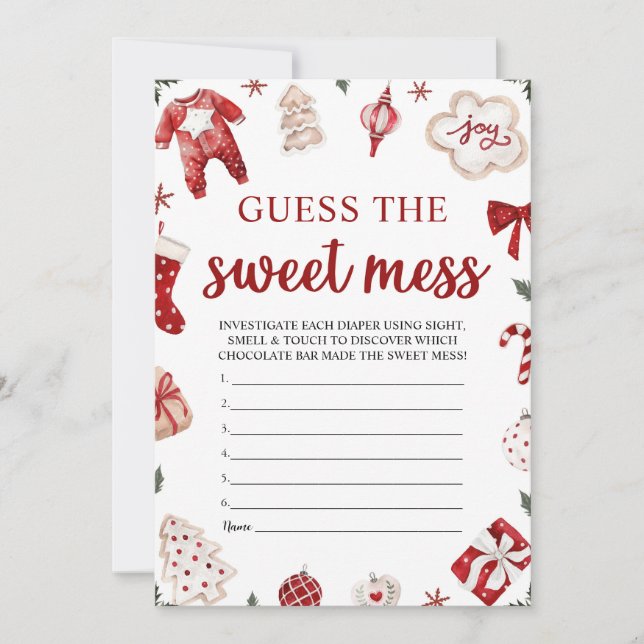 Red Winter Christmas Guess the Sweet Mess Game Invitation (Front)