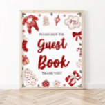 Red Winter Christmas Guest Book Baby Shower Sign<br><div class="desc">Red Winter Christmas Guest Book Baby Shower Game</div>
