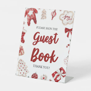 Red Winter Christmas Guest Book Baby Shower Sign