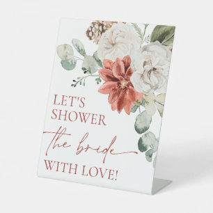 Red Winter Christmas Let's Shower Bride With Love Pedestal Sign