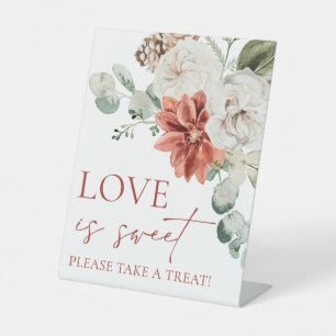 Red Winter Christmas Love is Sweet Bridal Shower Pedestal Sign