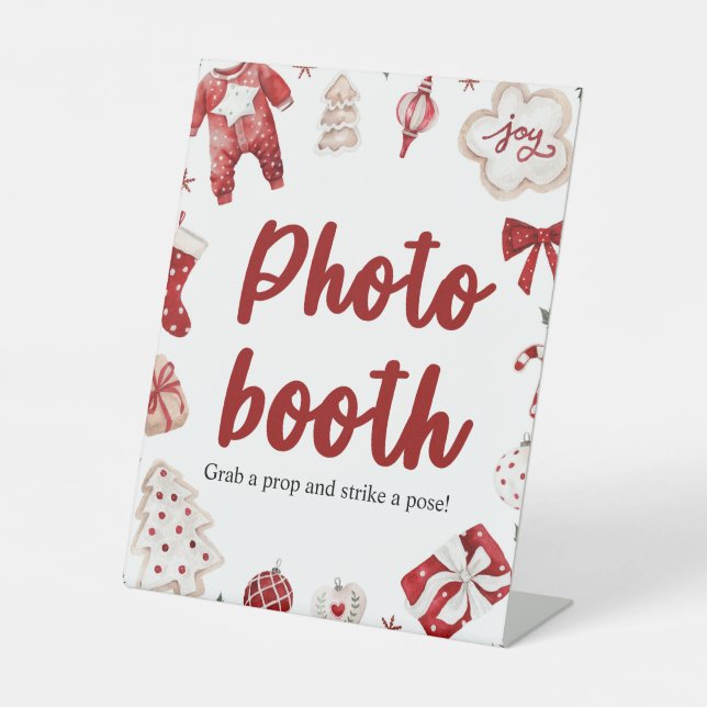 Red Winter Christmas Photo Booth Baby Shower Sign (Front)