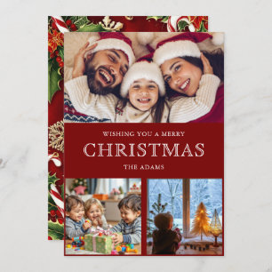 Red Winter Christmas Photo Collage Holiday Card