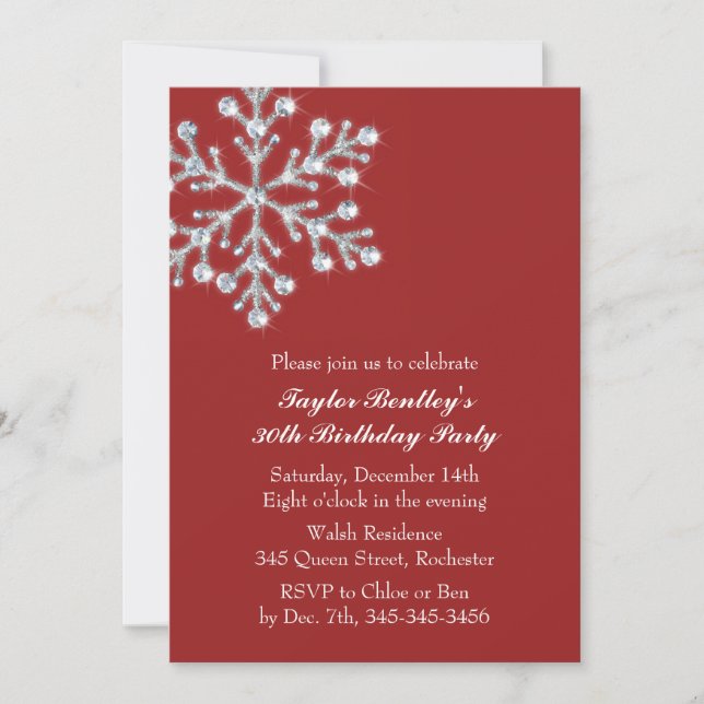 Red Winter Crystal Sweet Birthday Party Invitation (Front)
