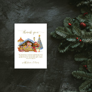 Red Winter Farmer Market Teddy Bear Baby Shower  Thank You Card