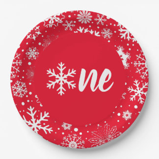 Red Winter First Birthday Snowflake One Plates
