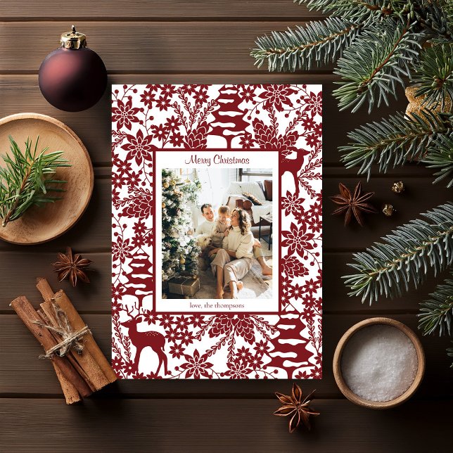Red Winter Forest One Photo Christmas Card (Creator Uploaded)