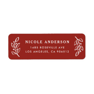 Red Winter Holly Branch and Berry Christmas Return Address Label