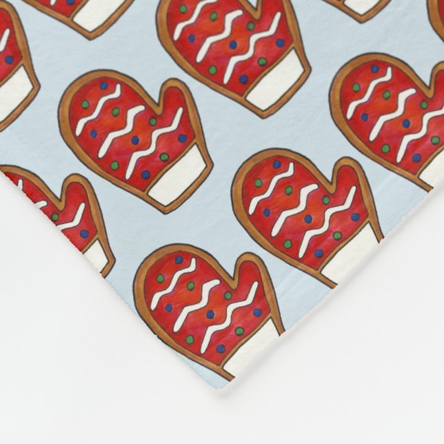 Red Winter Mitten Print Christmas Cookie Holiday Fleece Blanket (Corner)