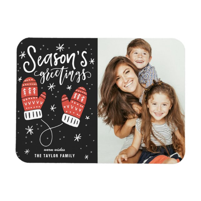 Red Winter Mittens Photo Season's Greetings Magnet (Horizontal)