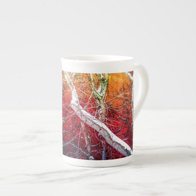 Red winter night bone china mug (Front Right)