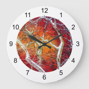 Red winter night large clock