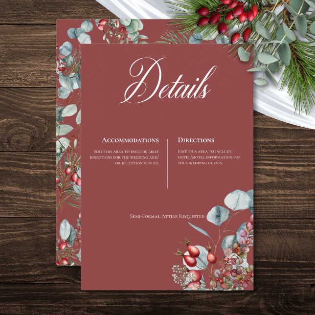 Red Winter Pine Berries Eucalyptus Wedding Enclosure Card (Red Winter Pine Berries Eucalyptus Wedding Enclosure Card)