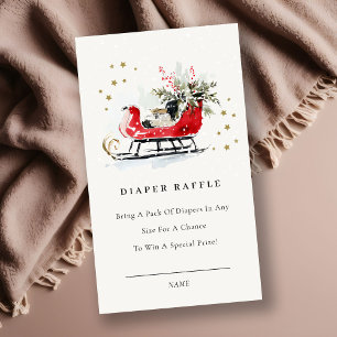 Red Winter Sleigh Diaper Raffle Baby Baby Shower Enclosure Card