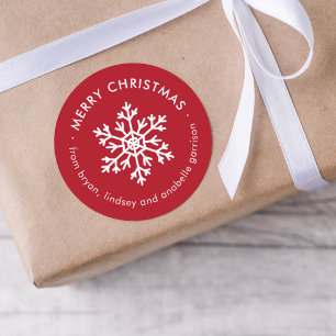 Red Winter Snowflake Christmas Gift Tag Stickers