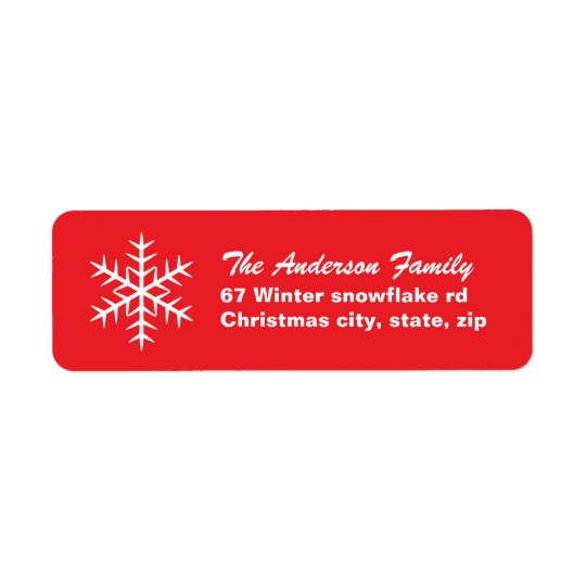 Red winter snowflake family Christmas Holiday Return Address Label