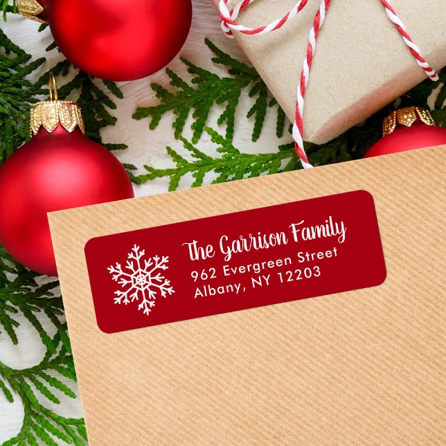 Red Winter Snowflake Holiday Return Address Return Address Label (Creator Uploaded)