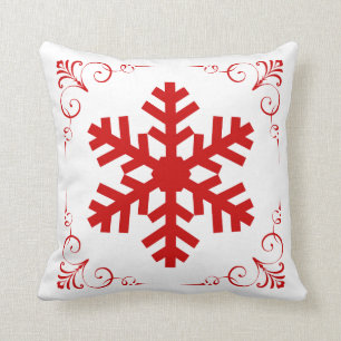 Red Winter Snowflake with Festive Scroll Christmas Cushion