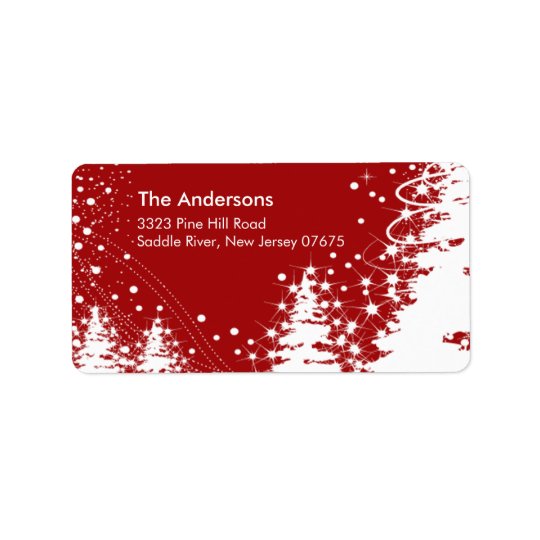 Red Winter Tree Snow Scene Return Address Label