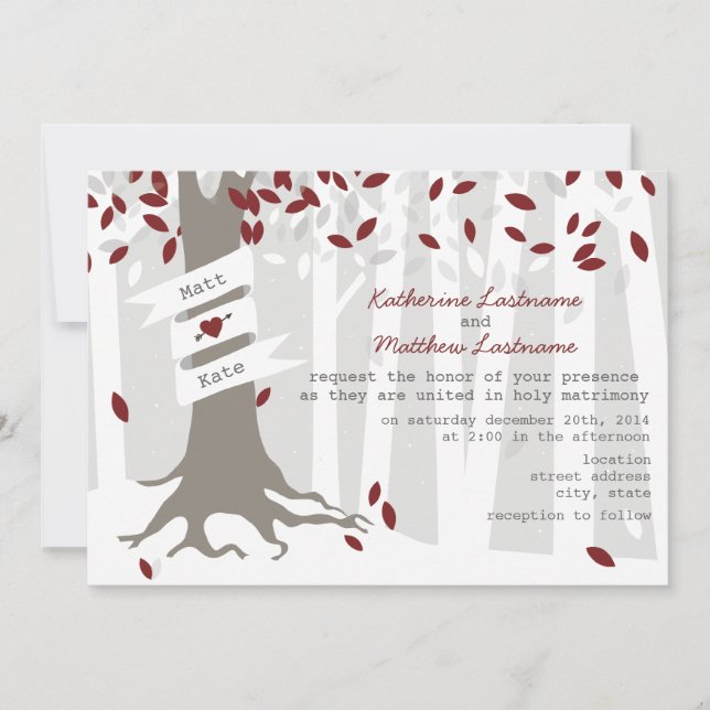 Red Winter Wedding Forest Snow Invitation (Front)