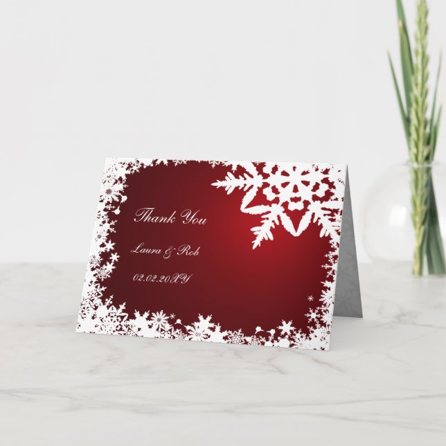 red winter wedding Thank You Card (Front)