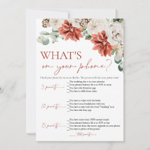 Red Winter What's On Your Phone Bridal Shower Game Invitation