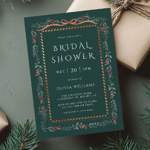 Red Winterberry Frame Bridal Shower Green Invitation