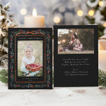 Red Winterberry Frame Christmas 2 Photo Black Holiday Card<br><div class="desc">This elegant photo holiday card features a watercolor red winterberry frame with a charming ribbon bow,  along with an additional photo and text on the back. Send Christmas cheer to  family and friends.</div>