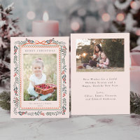 Red Winterberry Frame Christmas 2 Photo Blush Pink