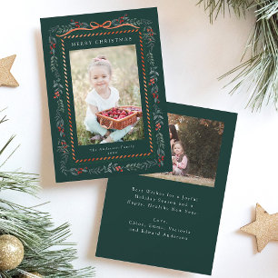 Red Winterberry Frame Christmas 2 Photo Green Holiday Card