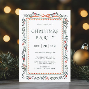 Red Winterberry Frame Christmas Party Invitation