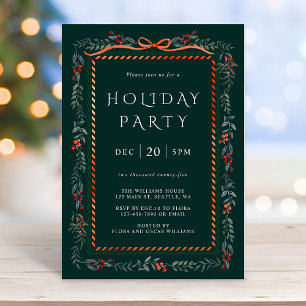 Red Winterberry Frame Holiday Party Green Invitation