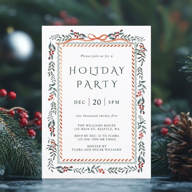 Red Winterberry Frame Holiday Party Invitation (Creator Uploaded)