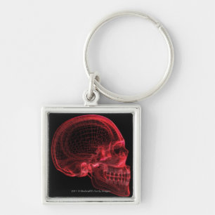 Red wireframe of a skull key ring