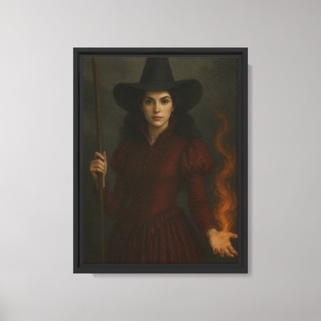 Red Witch Casting Fire Canvas Print (Front)
