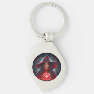 Red Witch With Crystal Ball And Amazing Background Key Ring
