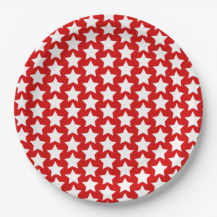 Red with a White Stars Pattern Paper Plate