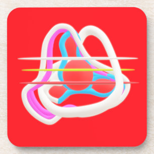 Red with abstract surreal design in cute colours coaster
